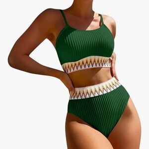 Green Ribbed Bikini Set